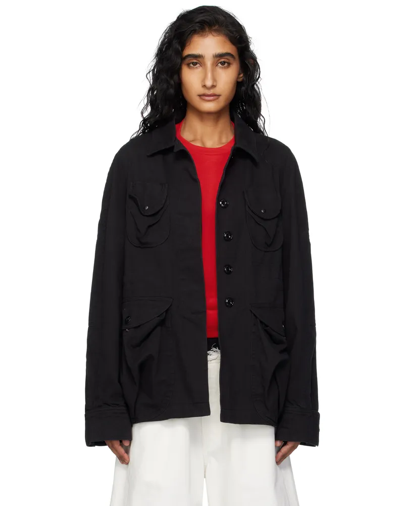 OPEN YY Black Multi Pocket Safari Denim Jacket Black