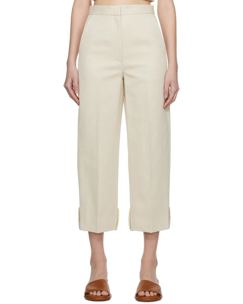 RECTO Off-White Roll Up Trousers Ecru