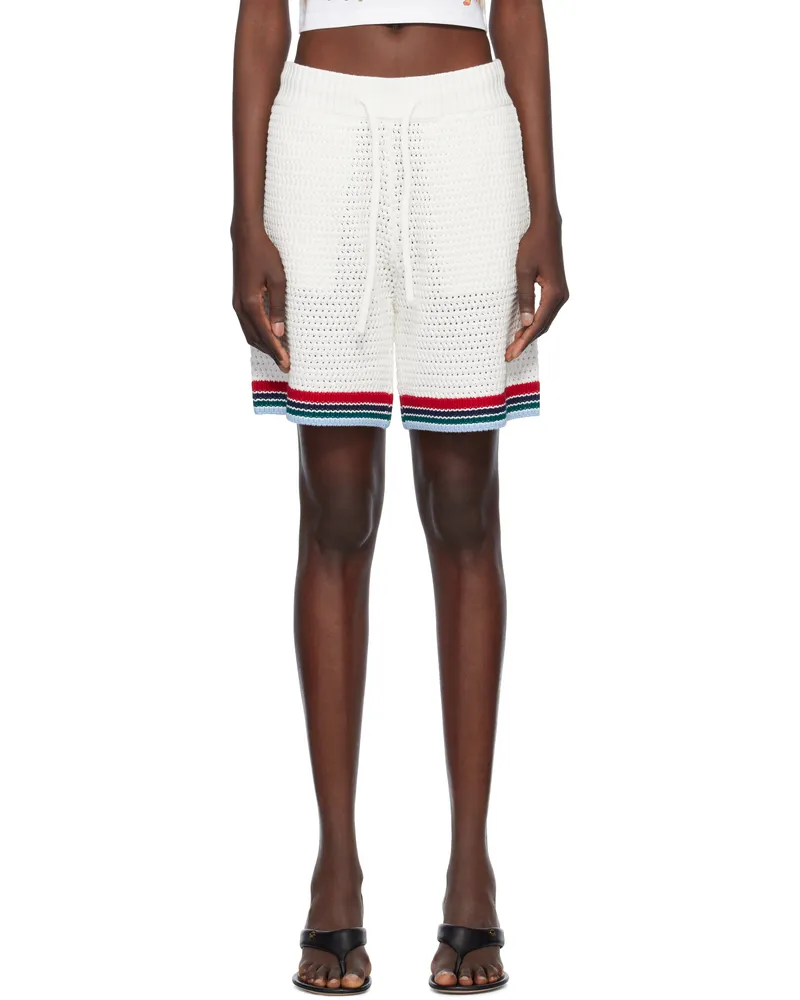 Casablanca Paris Off-White Gothic Crochet Shorts White