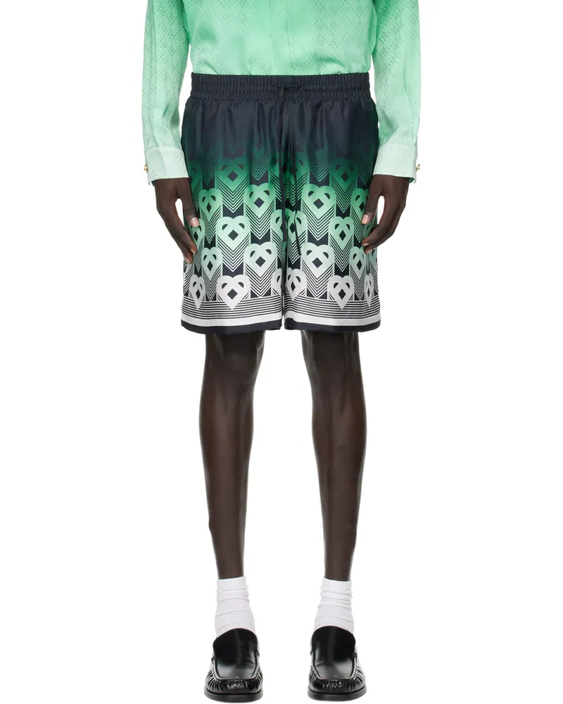 Casablanca Paris Black & Green Gradient Monogram Silk Shorts Monogram
