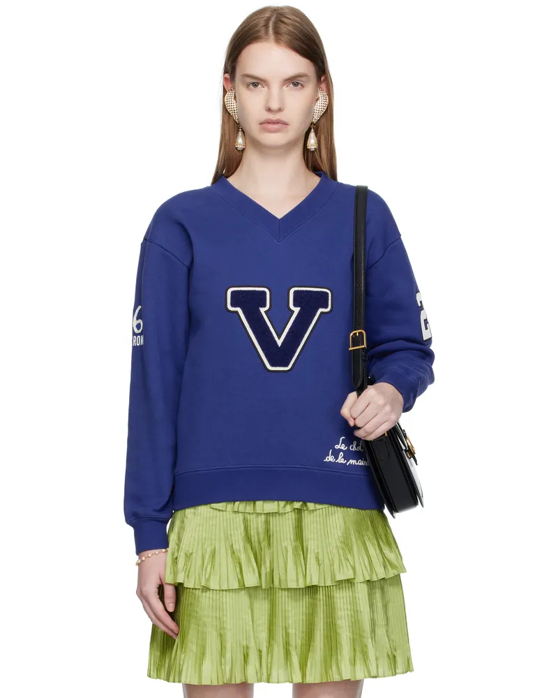 Valentino Garavani Blue Embroidered Cotton Sweatshirt Af9