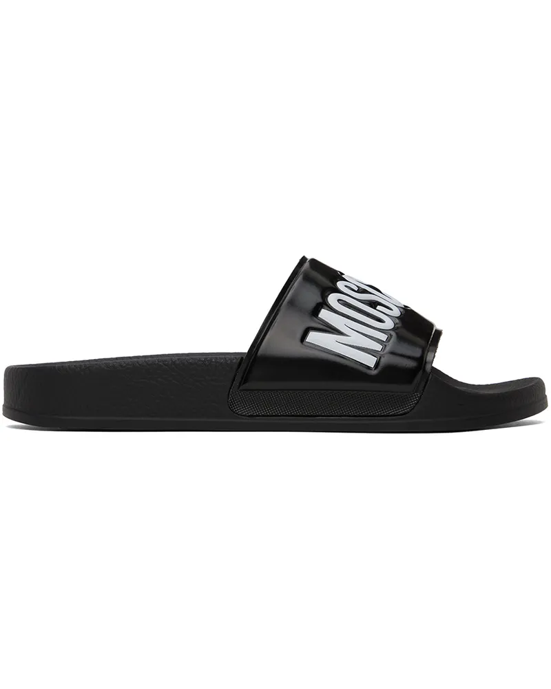 Moschino Black PVC Logo Pool Slides 000