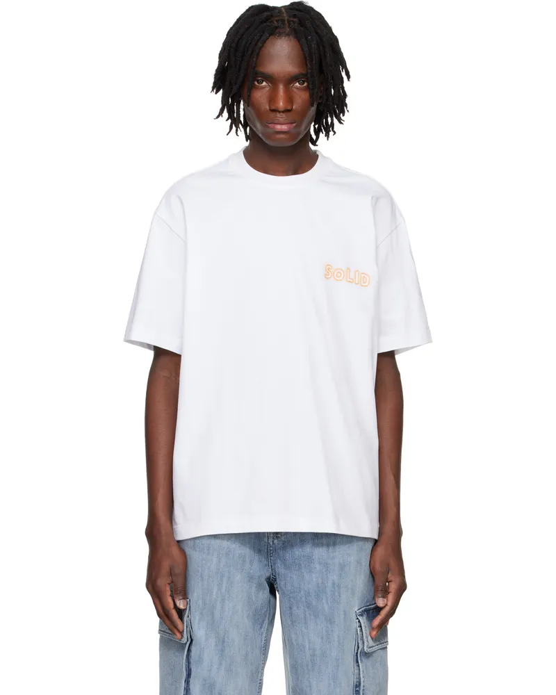 SOLID HOMME White Embroidered Graphic T-shirt 629w