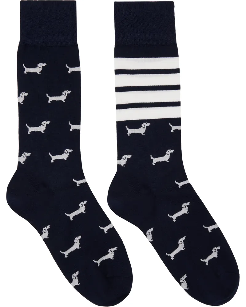 Thom Browne Navy & White Cotton 4-Bar Hector Socks 415