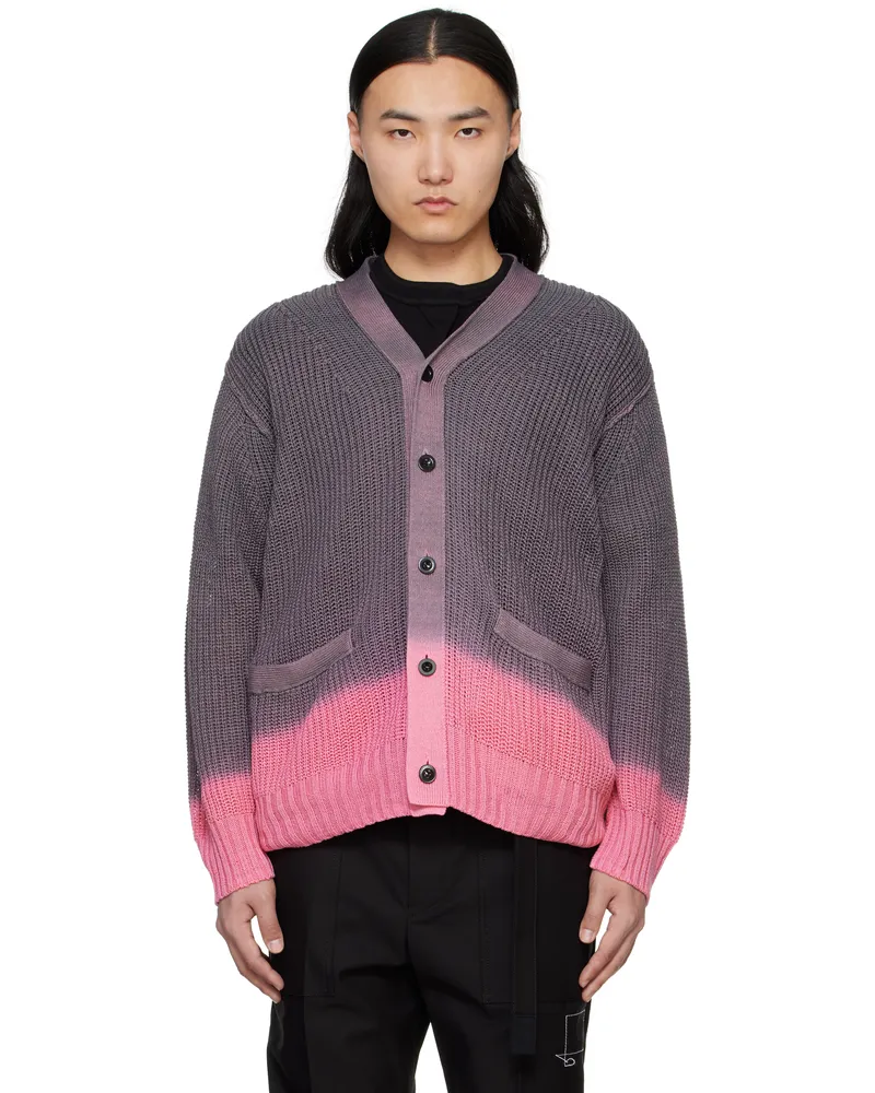 Sacai Gray & Pink Garment Dye Knit Cardigan 301