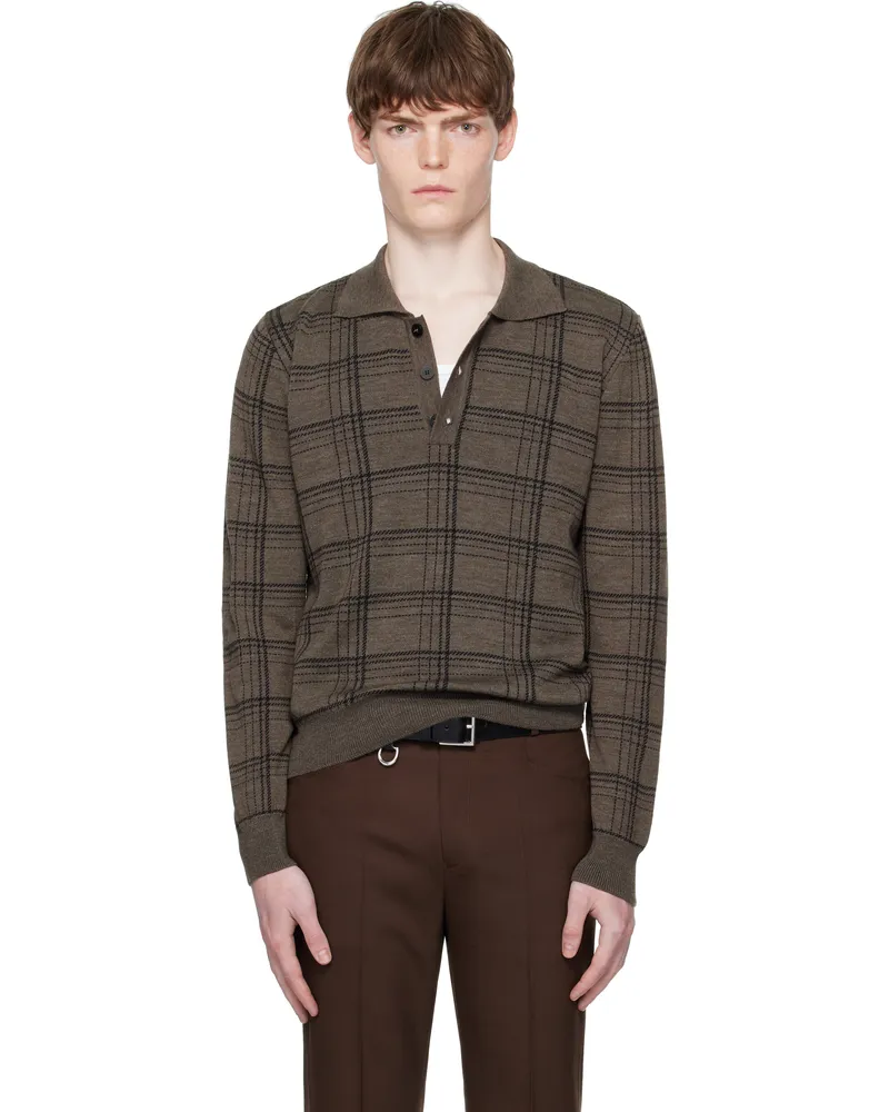 Ernest W. Baker Brown Check Jacquard Polo Brown