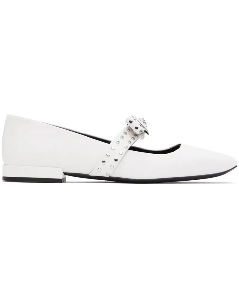 Versace White Gianni Ribbon Studded Ballerina Flats 1w00p-opticalwhite