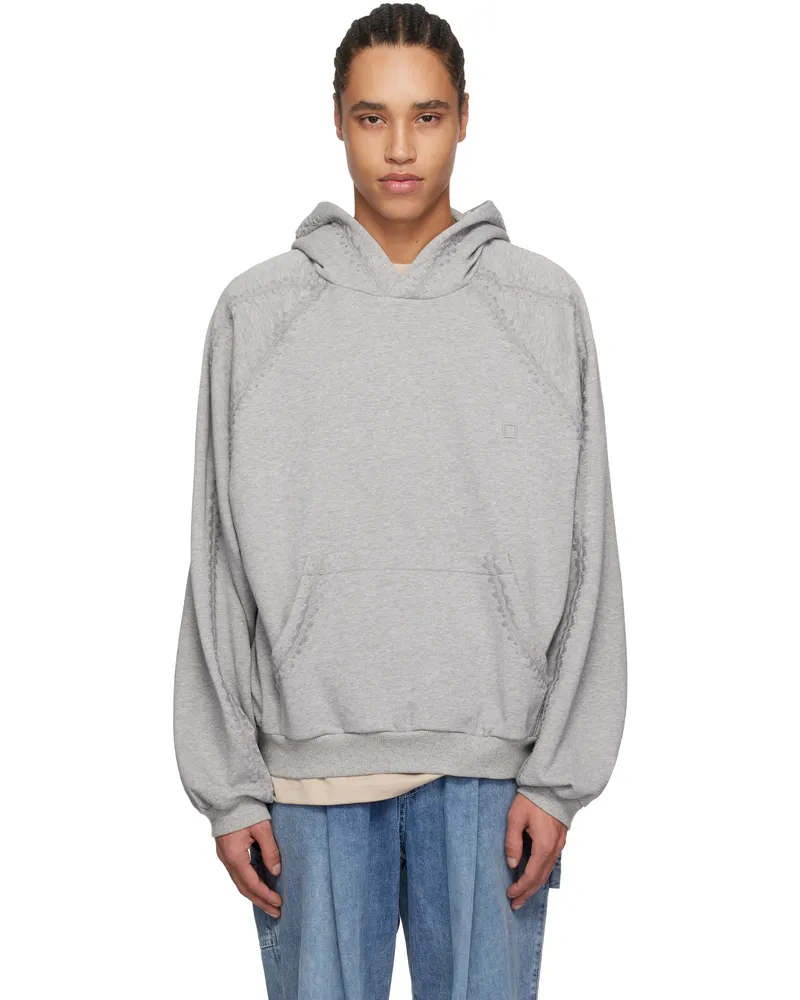 Wooyoungmi Gray Line Embroidered Hoodie Grey755g