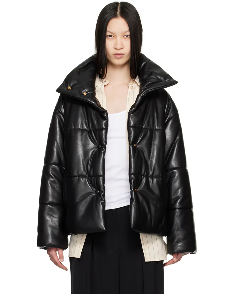 Nanushka Black Hide Vegan Leather Puffer Jacket Black