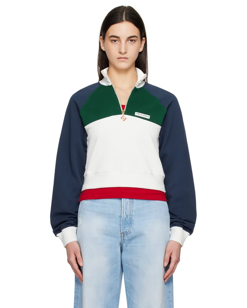 Casablanca Paris Multicolor Quarter Zip Sweatshirt Navy