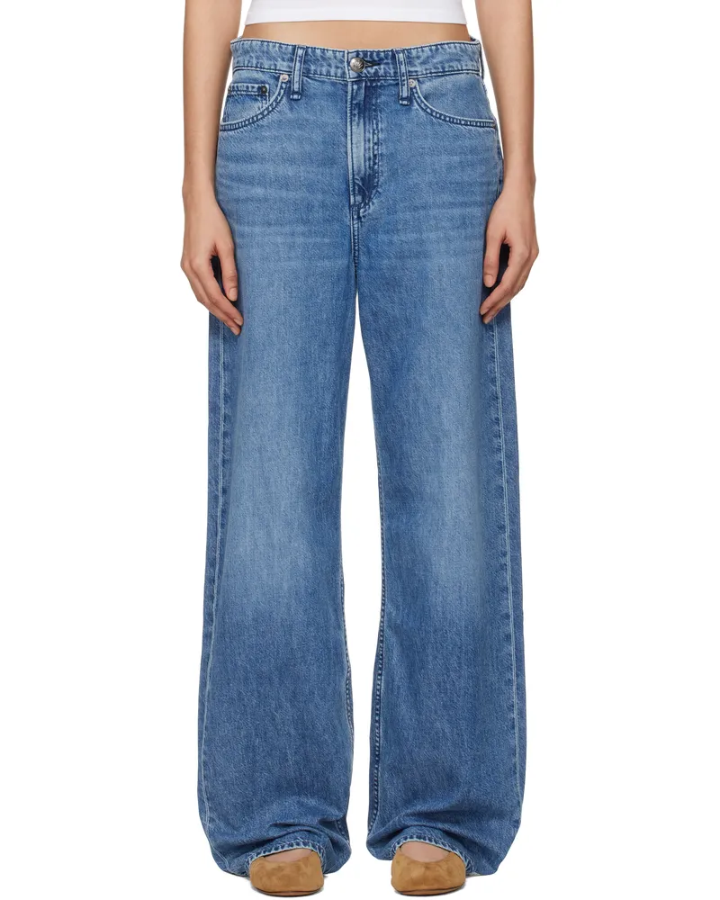 Rag & Bone Blue 'The Logan' Mid-Rise Wide Leg Jeans River