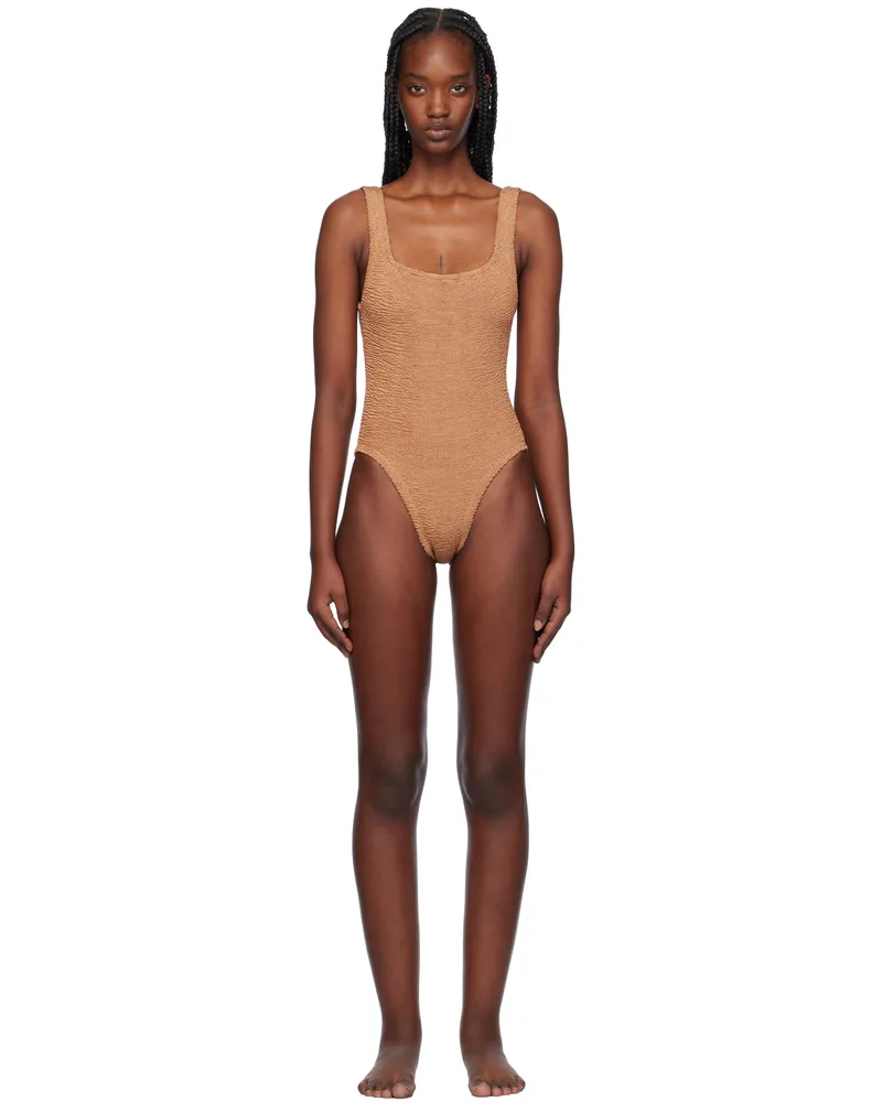 Hunza G Brown Square Neck Swimsuit Metallic