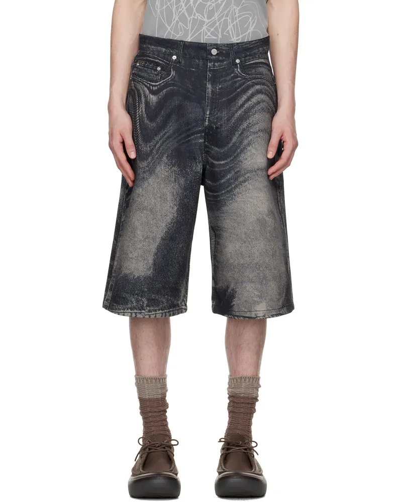 Camper Black & Gray Distorted Print Denim Shorts Black-grey