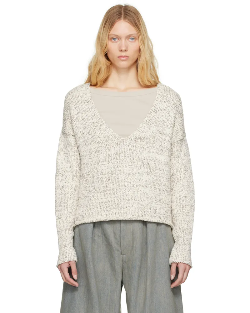 Lauren Manoogian Off-White Marl V Neck Sweater Rm01