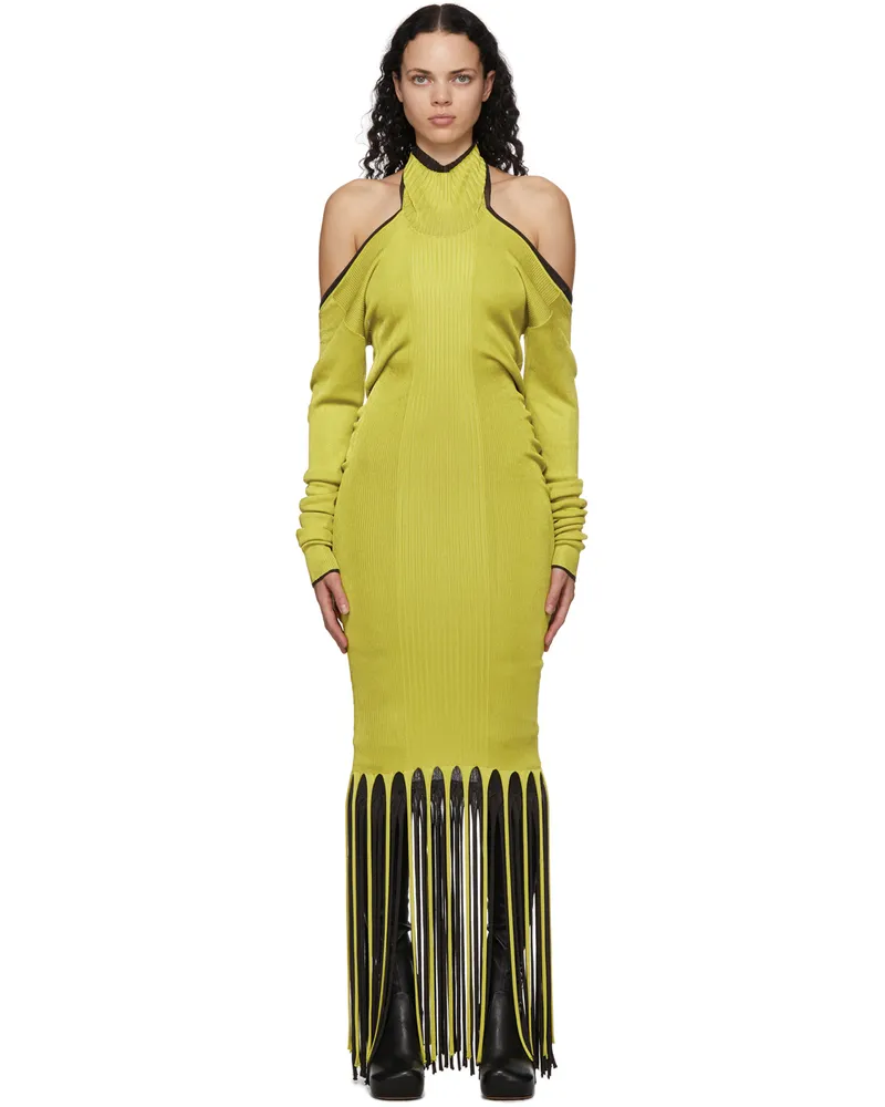 Bottega Veneta Green & Brown Viscose Twist Fringe Dress 7317