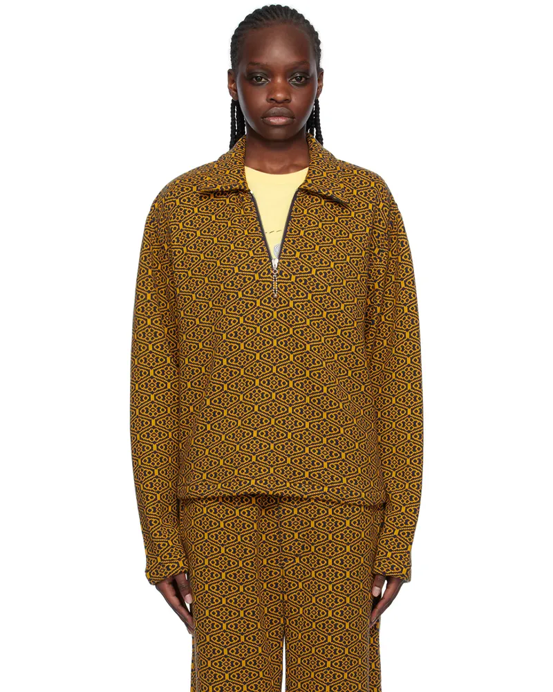 BODE Yellow & Navy Crescent Sweater Gold
