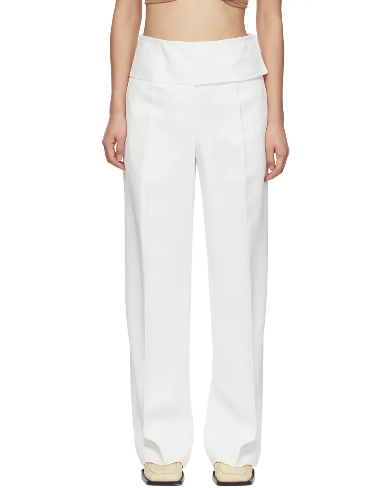 Jil Sander White Canvas Wide-Leg Trousers 100