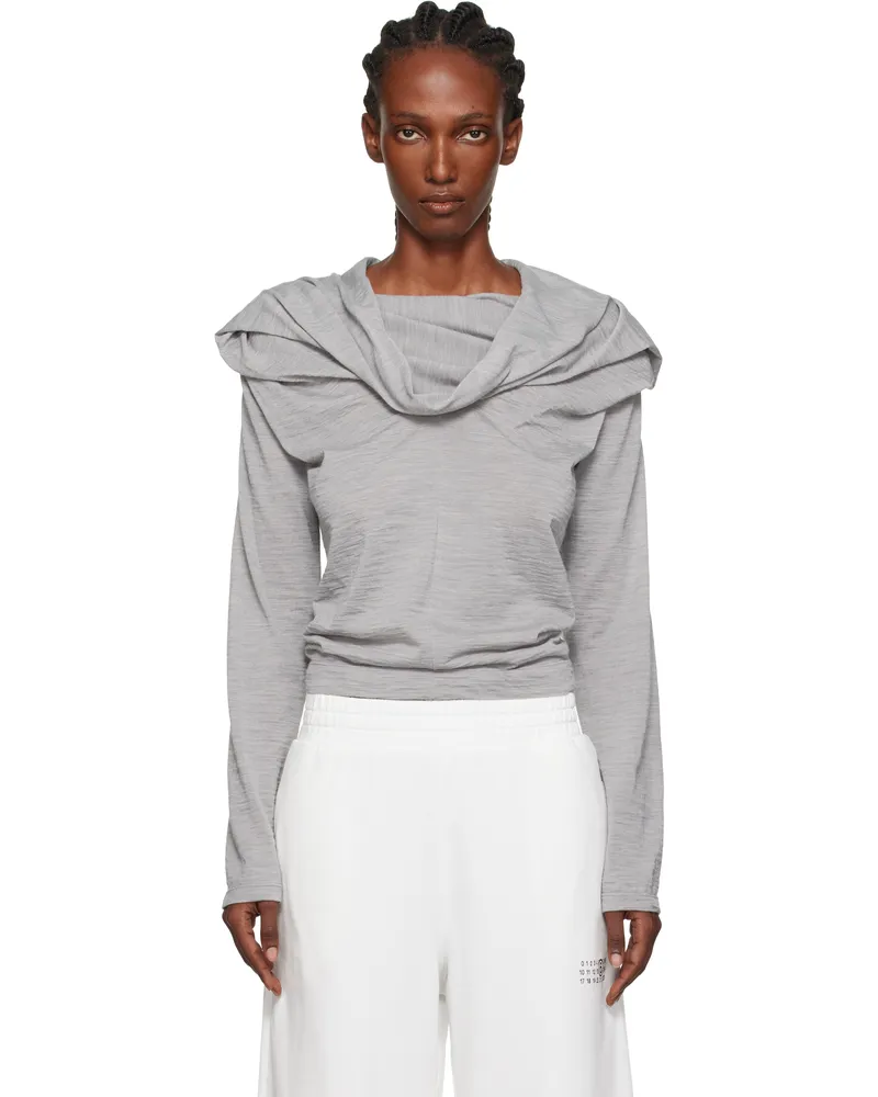 Maison Margiela Gray Wool Jersey Long-Sleeved Top 858m