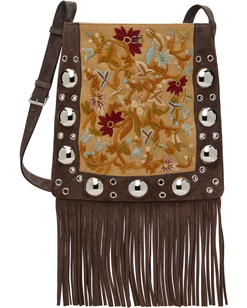 Valentino Garavani Brown & Tan Nellcôte Shoulder Bag Rcb
