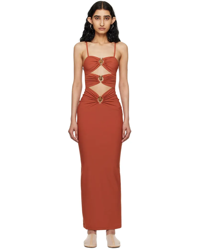 Christopher Esber Red Crystal Orbit Midi Dress Brick