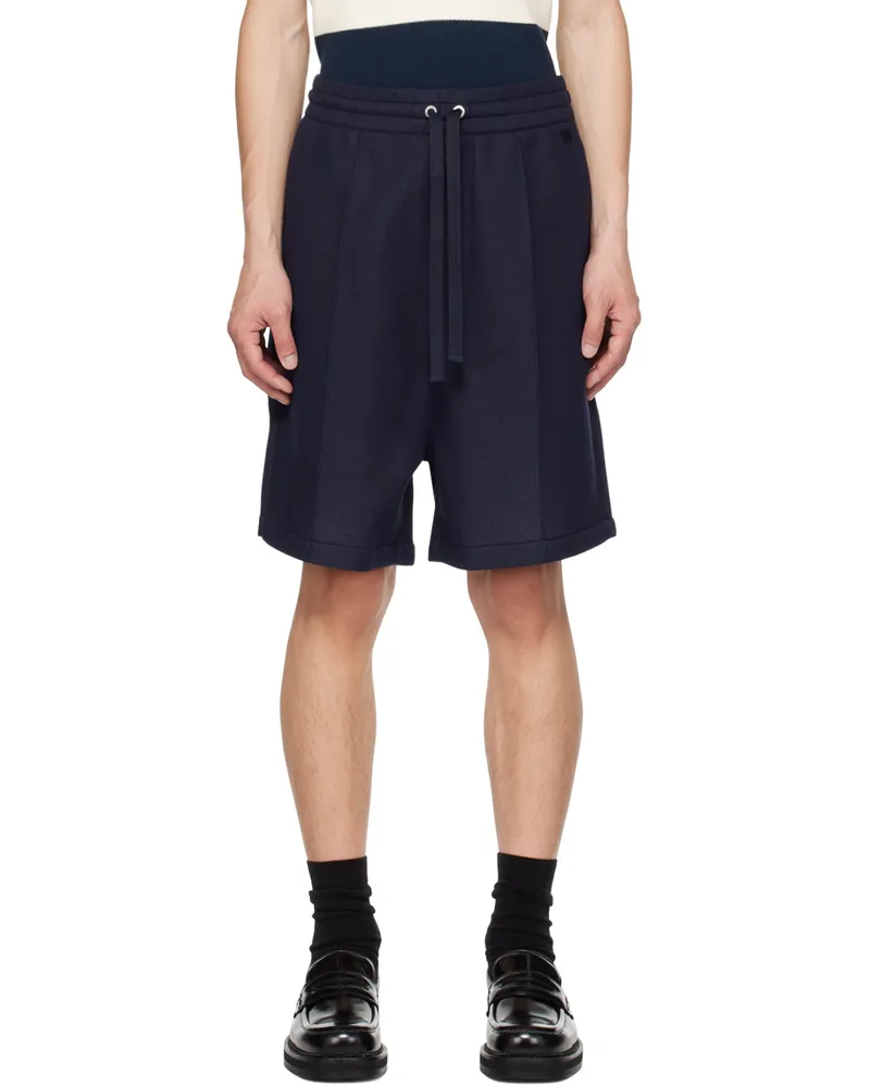 AMI Paris Navy Pinched Seam Shorts Nautic