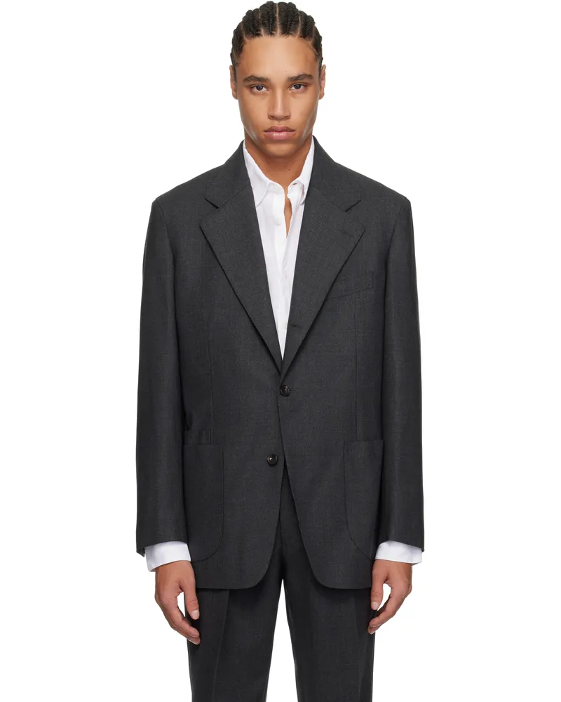 Drake's Gray Tropical Wool Tailored Blazer 600
