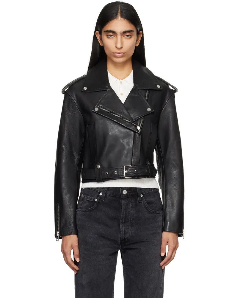 Citizens of humanity Black Kindra Cropped Moto Leather Jacket Black
