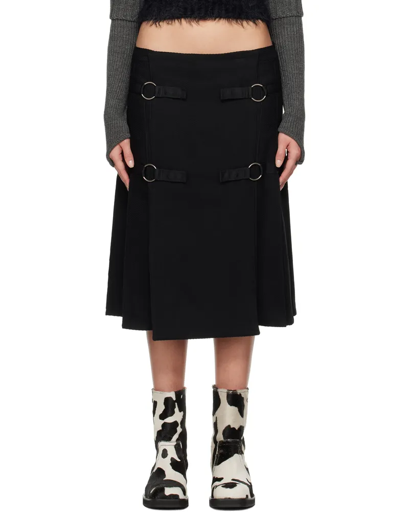 Andersson Bell Black Twill Wool Kilt Midi Skirt Black