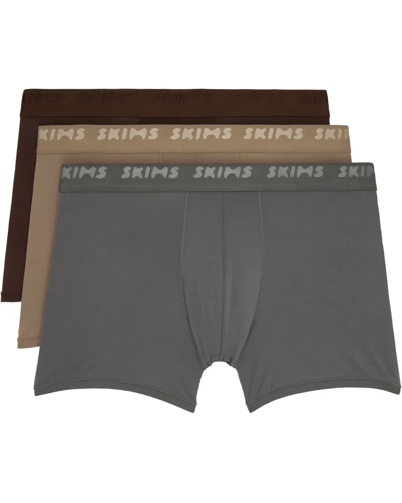 SKIMS Three-Pack Multicolor SKIMS Stretch 3 Boxer Briefs Desert
