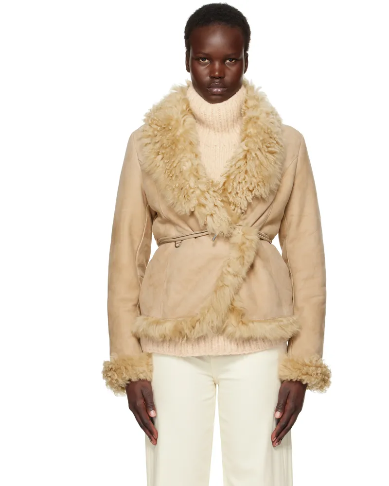 Saks Potts Beige Moss Shearling Jacket Light