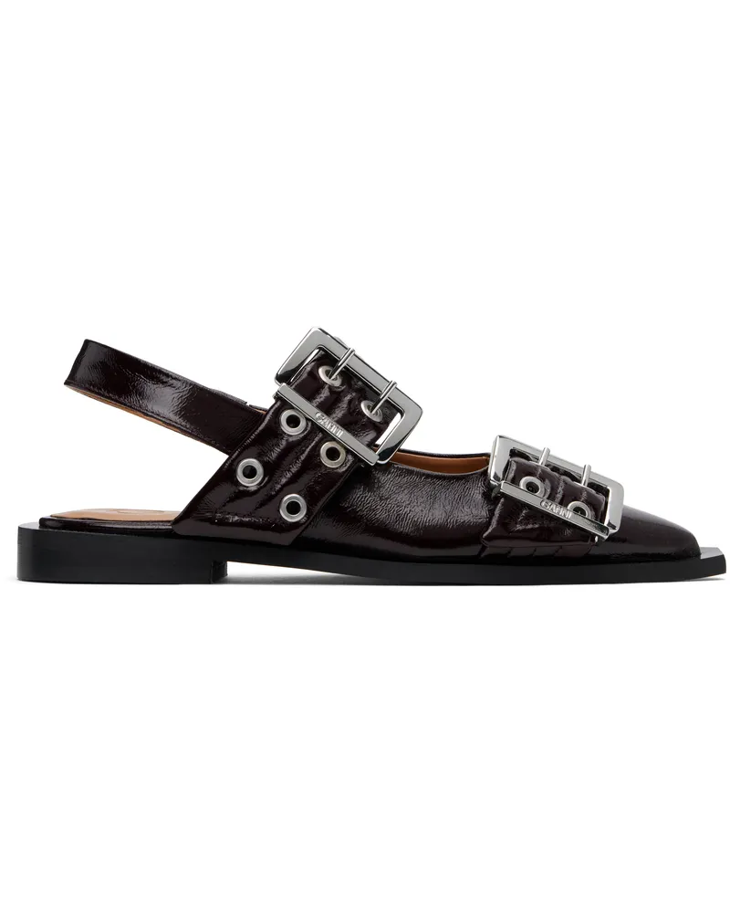 Ganni Burgundy Feminine Buckle Ballerina Flats 436