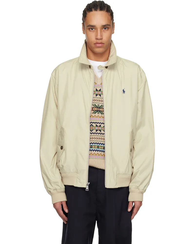 Ralph Lauren Beige Packable Taffeta Bomber Jacket Stoneware