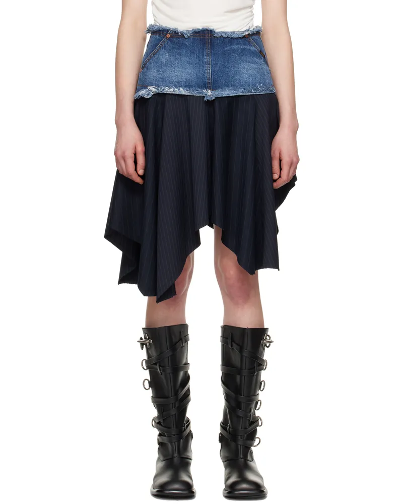 Andersson Bell Navy Combination Fairy Denim Midi Skirt Navy