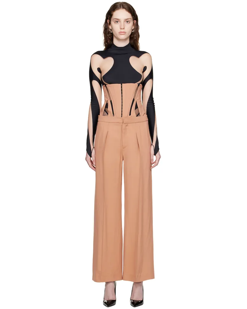 Thierry Mugler Tan Tailored Trousers & Corset Set B7029