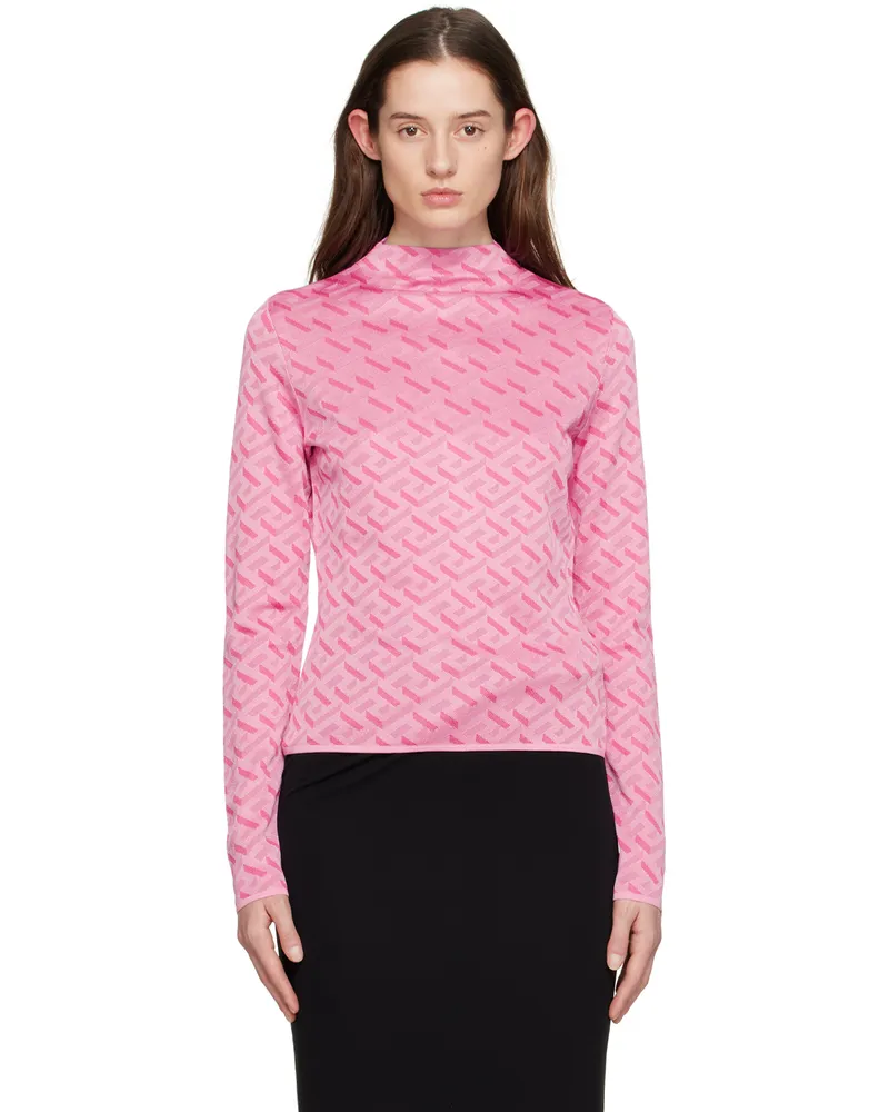 Versace Pink 'La Greca' Long Sleeve Crewneck 5p740