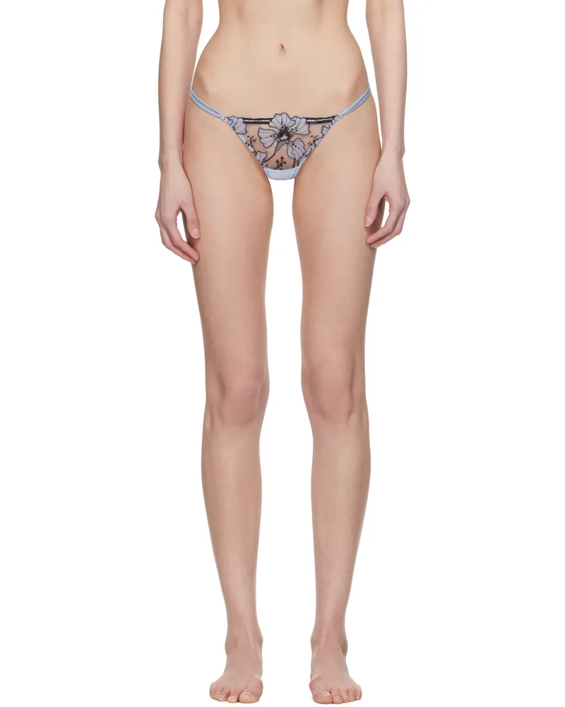 Fleur Du Mal Blue Harper Embroidery V-String Thong 1018