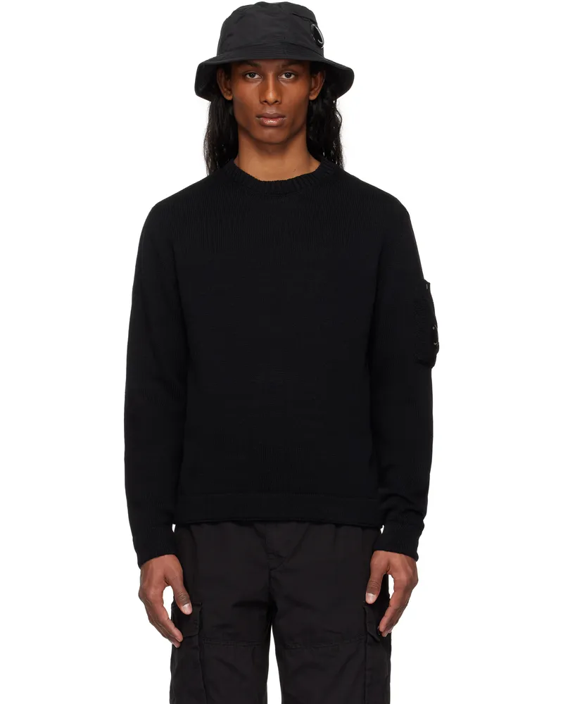 C.P. Company Black Compact Cotton Crewneck Lens Knit Sweater 999