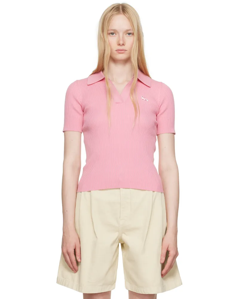 Kitsuné Pink Baby Fox Patch Fine Ribbed Polo 0139