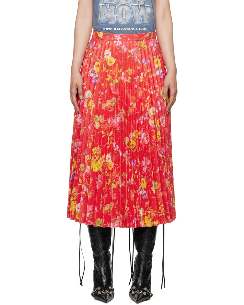 Balenciaga Red Floral Leather Midi Skirt 6400