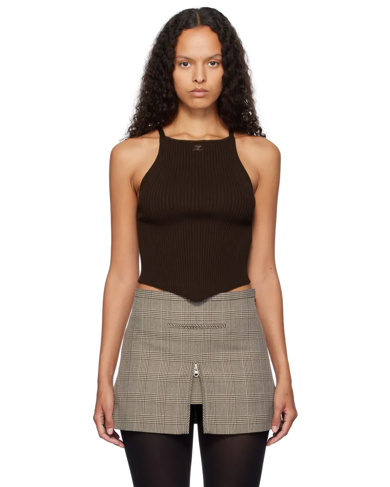 Courrèges Brown Pointy Rib Knit Tank Top 1983