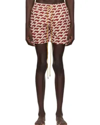 RHUDE Beige & Red Graphic Swim Shorts Red