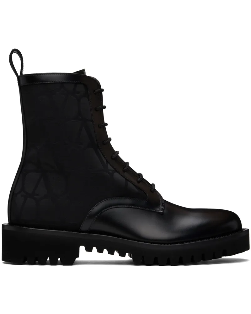Valentino Garavani Black Toile Iconographe Combat Boots 0no
