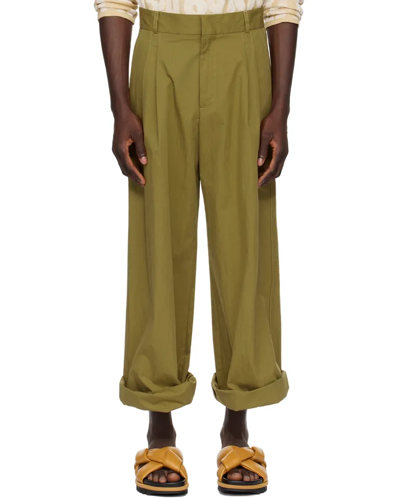 BONSAI Khaki Loose-Fit Trousers Cress