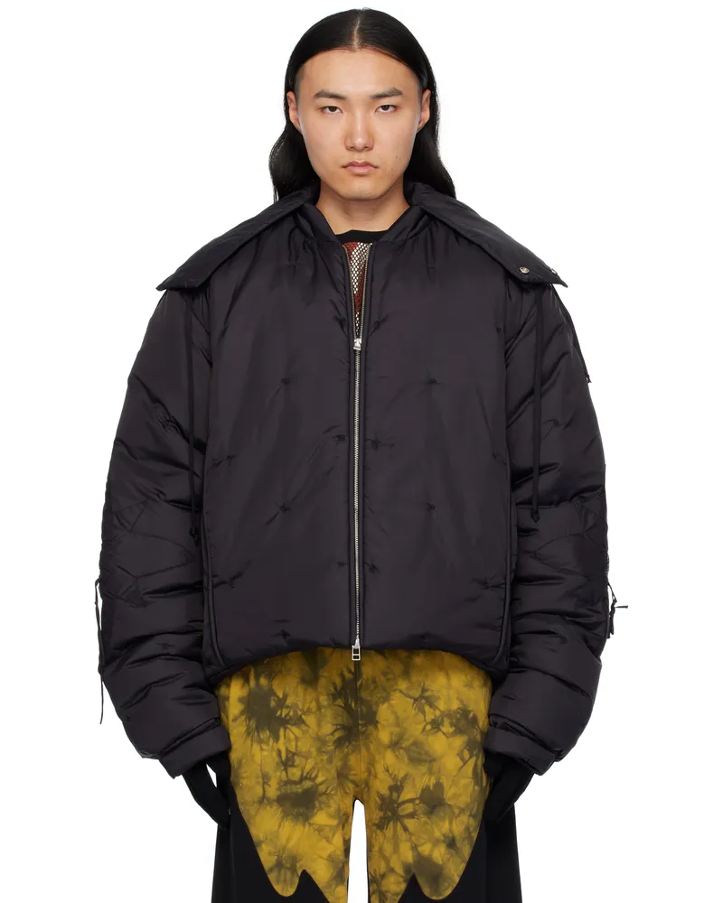 KUSIKOHC Black Flower Puffer Bomber Jacket Black
