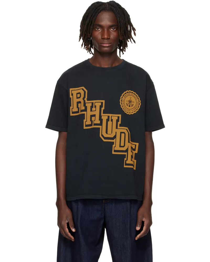 RHUDE Black 'Rhude' Collegiate Crest T-shirt Vintage