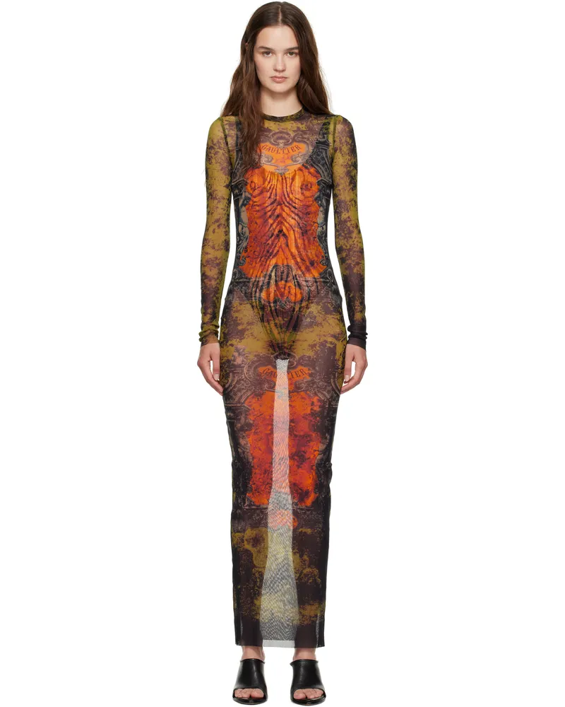 Jean Paul Gaultier Khaki & Orange 'The Long Médaillon' Maxi Dress 004115