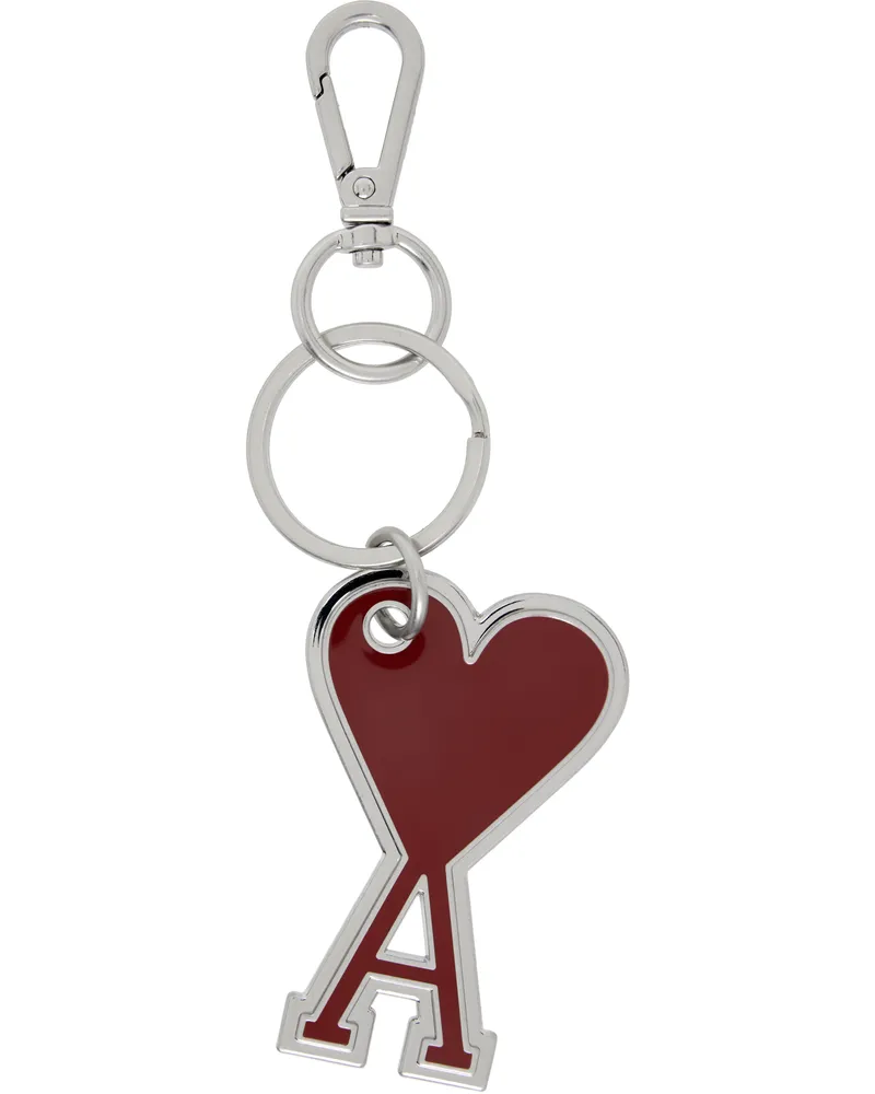 AMI Paris Silver & Burgundy Ami de Coeur Keychain Vermilion