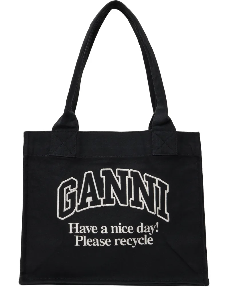 Ganni Black Contrasted Logo Large Canvas Tote 252