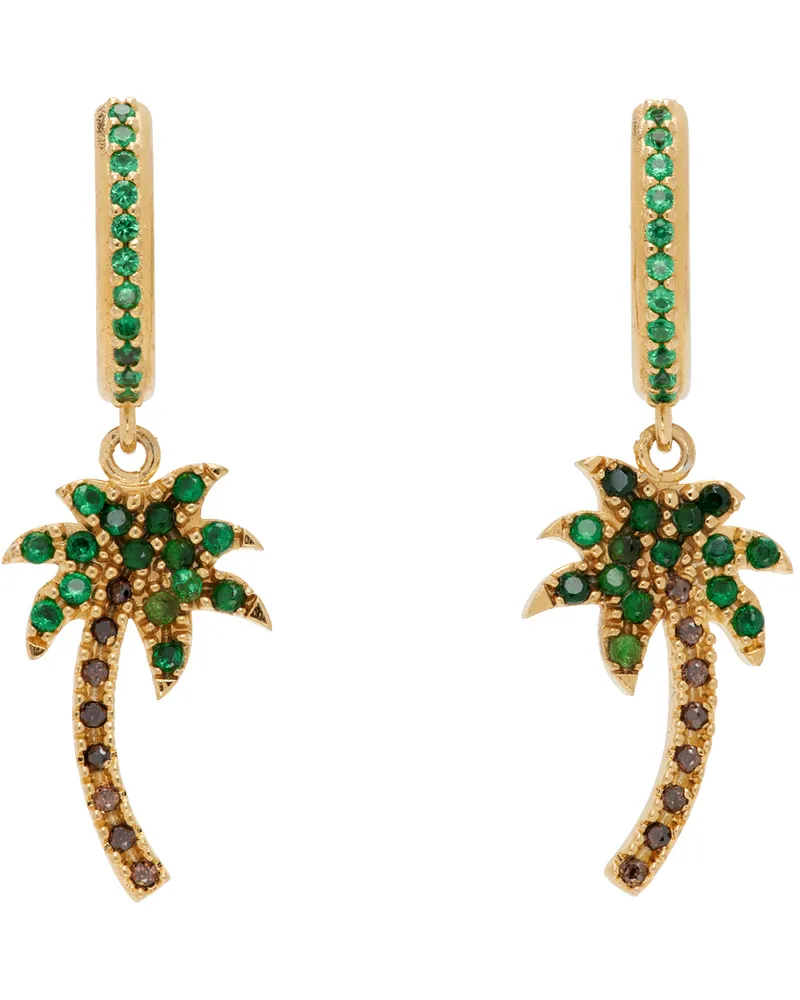 Palm Angels Gold Palm Hoop Earrings Green