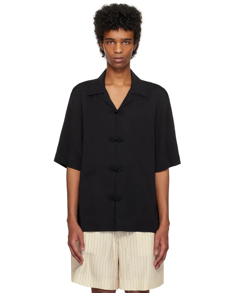Róhe Black Knotted Button Short Sleeve Shirt Black